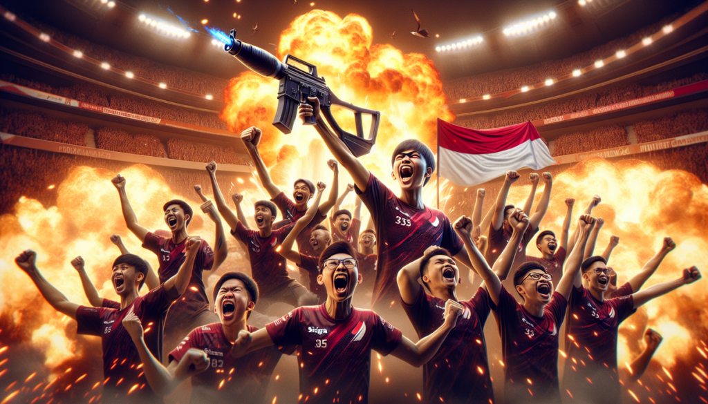 alt_text: Timnas MLBB Indonesia merayakan kemenangan di SEA Games 2025 dengan penuh semangat.