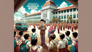 alt_text: Siswa mengerjakan tugas di Gedung Djoeang 45 dengan fokus pada halaman 127.