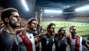 alt_text: Pertandingan sengit Liga Champions fase knockout dengan aksi dramatis di lapangan.