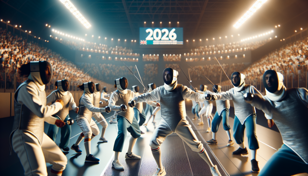 alt_text: "Poster Kejuaraan Asia Anggar 2026 di Jakarta dengan tema momentum emas."