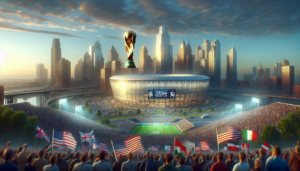 alt_text: Poster Piala Dunia 2026, politik bertemu sepak bola; tantangan era Trump ditonjolkan.