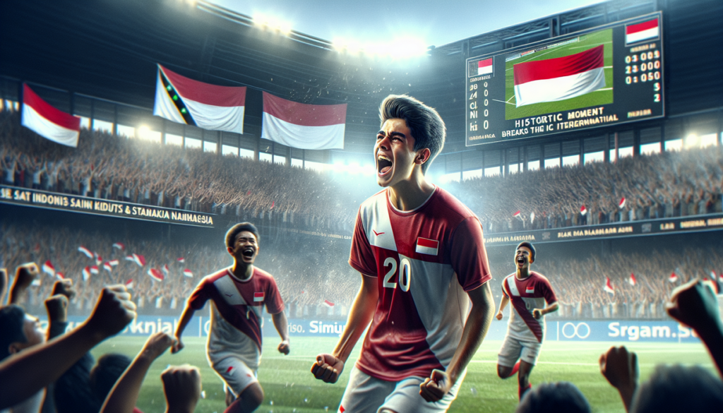 alt_text: Beckham Putra terlihat emosional setelah mencetak gol dalam pertandingan Indonesia vs Saint Kitts.