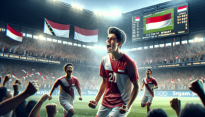 alt_text: Beckham Putra terlihat emosional setelah mencetak gol dalam pertandingan Indonesia vs Saint Kitts.