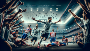 alt_text: Real Madrid merayakan kemenangan dramatis di derby melawan Atletico Madrid.