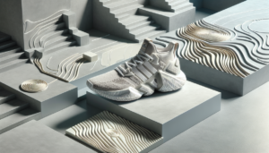 alt_text: Sepatu basket adidas x Fear of God dengan desain modern dan warna monokrom elegan.