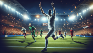 alt_text: Bayern menang 4-3, momen dramatis dan tekad kuat; pria berbaju muslim ikut merayakan.