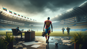 alt_text: Pemain Republik Demokratik Kongo terpukul setelah kalah di playoff penting.