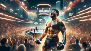 "alt_text": "Aksi UFC dan strategi pemasaran digital berpadu, menciptakan duel unik dan edukatif."