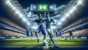 alt_text: Skor sementara Chelsea vs Manchester City 0-0 di babak pertama, laga masih berlangsung ketat.