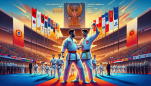 alt_text: Karateka beraksi di Kasal Cup V 2026, meriahkan semangat kompetisi level nasional.