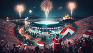 alt_text: Nobar meriah menyaksikan Final Liga Champions di Hungaria dengan layar besar dan suporter antusias.