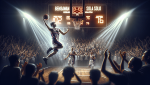 **alt_text:** Kesatria merayakan kemenangan, diilustrasikan dengan latar simbol panel surya.