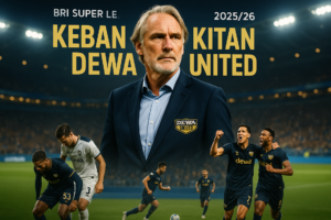 alt_text: Poster "Dewa United Bangkit" menyoroti kebangkitan tim di pertengahan musim kompetisi.