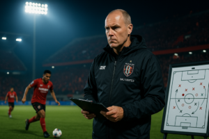 alt_text: Johnny Jansen menganalisis strategi tim sebelum pertandingan melawan Bali United.