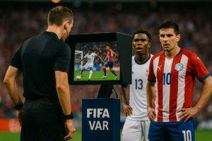 alt_text: Pertandingan AS vs Paraguay: VAR, aksi Almiron, momen sejarah baru di sepak bola.