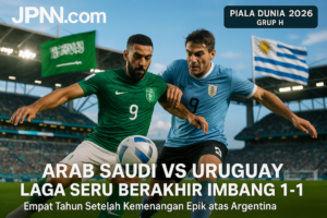 alt_text: Bendera Arab Saudi berkibar; sorotan menuju Piala Dunia 2026 yang semakin memanas.