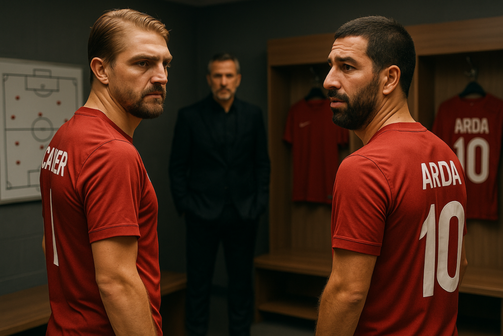 alt_text: Caner Erkin dan Arda Turan menjaga jarak untuk konteks konten tertentu.