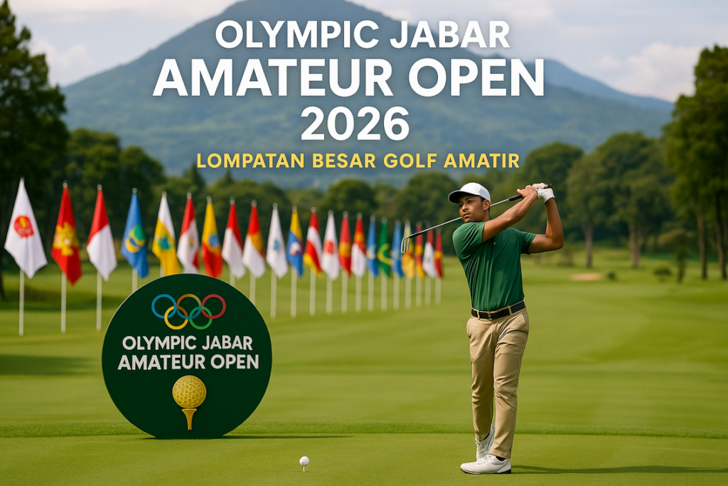 alt_text: "Poster Olympic Jabar Amateur Open 2026, menyoroti kemajuan golf amatir di Jawa Barat."