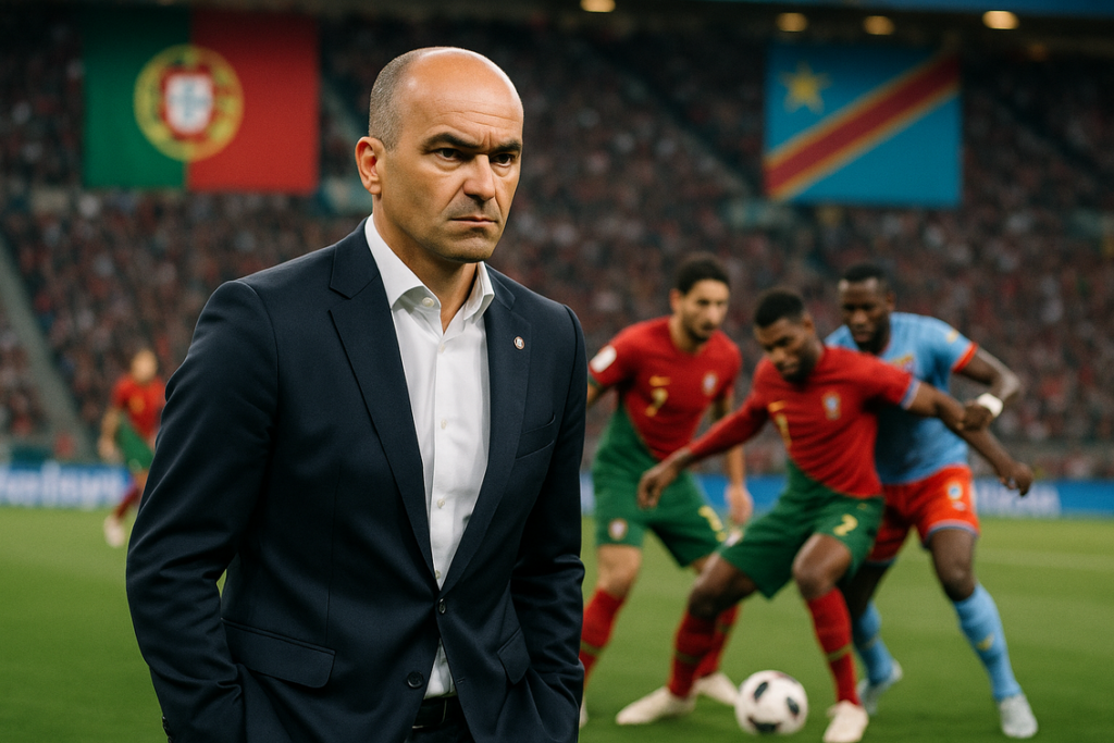 ```alt_text Pemain sepak bola Portugal kebingungan di lapangan, simbol krisis kreativitas dalam strategi tim. ```
