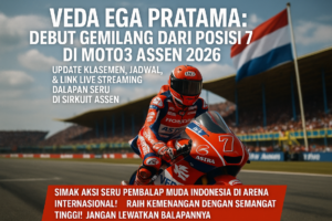 alt_text: Veda Ega di Assen, sukses di lintasan, raih podium, sambil merintis kewirausahaan.