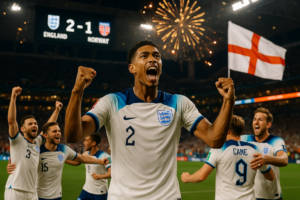 alt_text: Bellingham merayakan kemenangan Inggris ke semifinal Piala Dunia dengan performa gemilang.