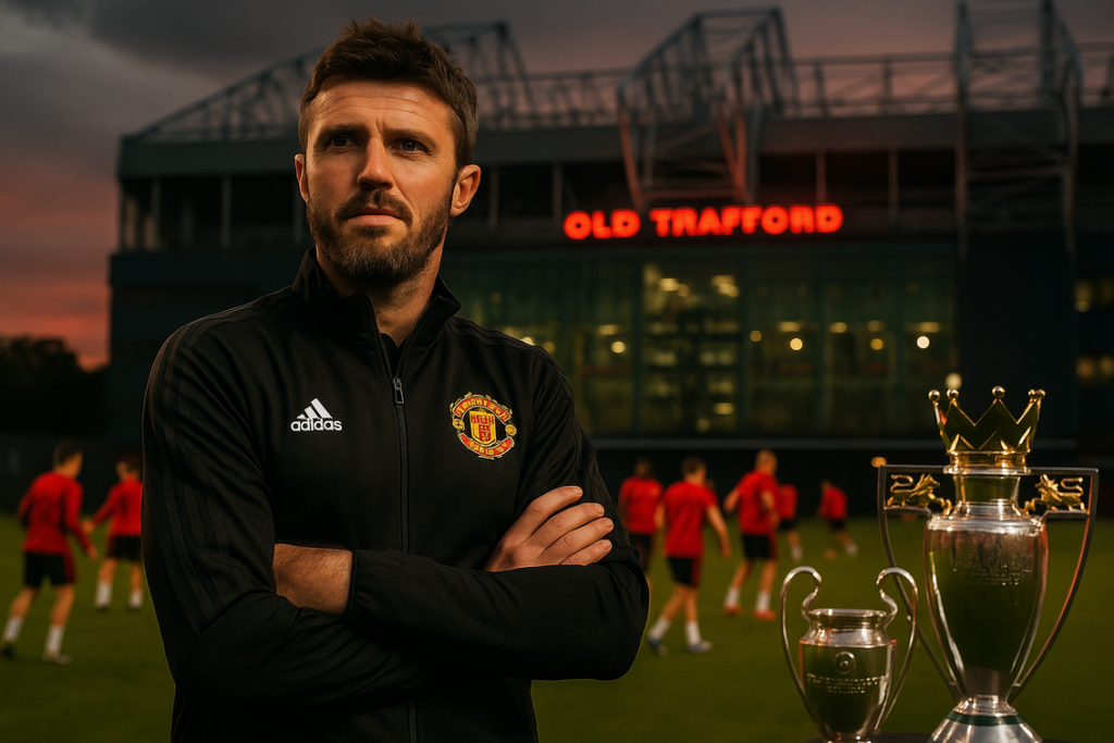 alt_text: Carrick mengenakan seragam MU, fokus pada visi baru untuk masa depan klub.