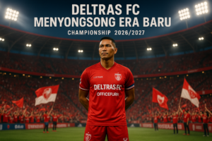alt_text: Spanduk dukung Deltras FC, Leonard Tupamahu, dan semangat baru untuk Sidoarjo.