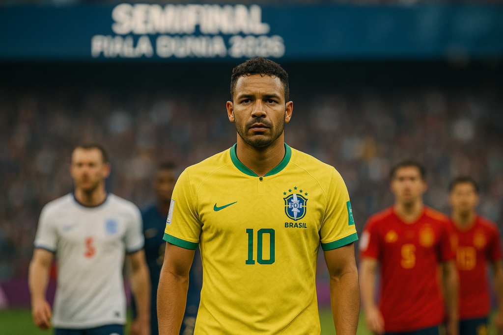 alt_text: Empat tim terbesar melaju ke semifinal Piala Dunia 2026, siap berebut trofi juara.
