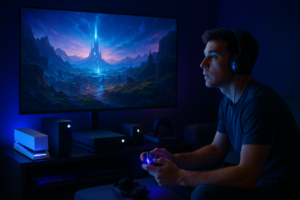 "alt_text": Game Engine: Komponen tak terlihat yang membentuk dunia digital dalam game.