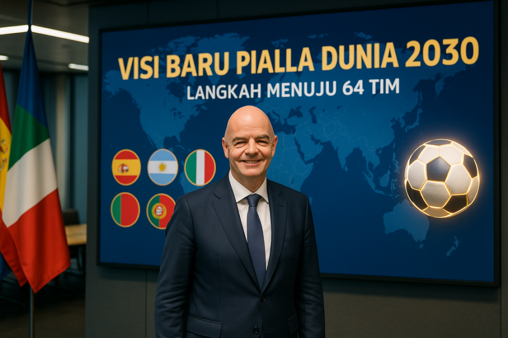 alt_text: Desain rumah minimalis dengan elemen Piala Dunia 2030 dan lapangan baru di sekitarnya.